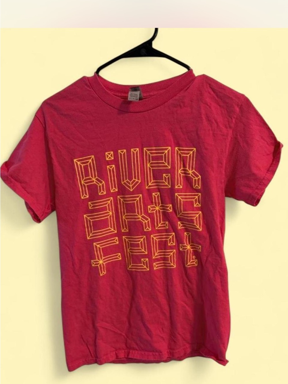 Gildan Hot Pink Tee with Yellow Print